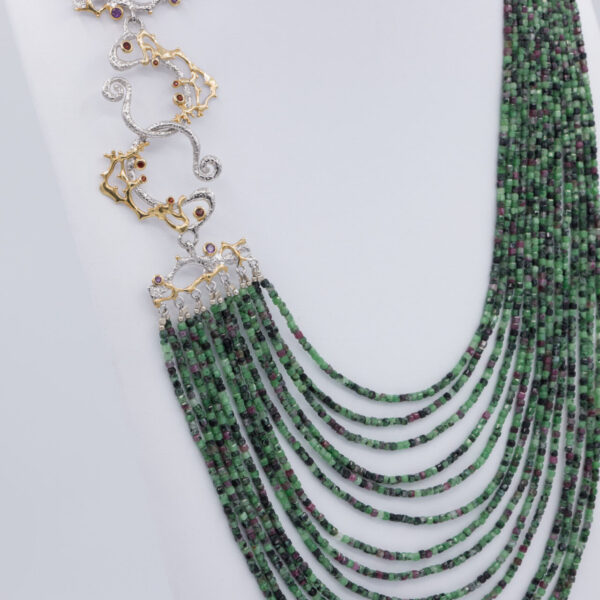 Multi-Strand Ruby Zoisite Necklace with Silver Clasp - Image 3