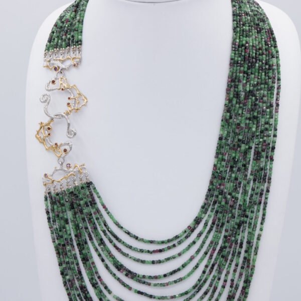 Multi-Strand Ruby Zoisite Necklace with Silver Clasp - Image 2