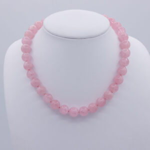 Morganite Bead Necklace on Pink Silk Thread with Silver Clasp